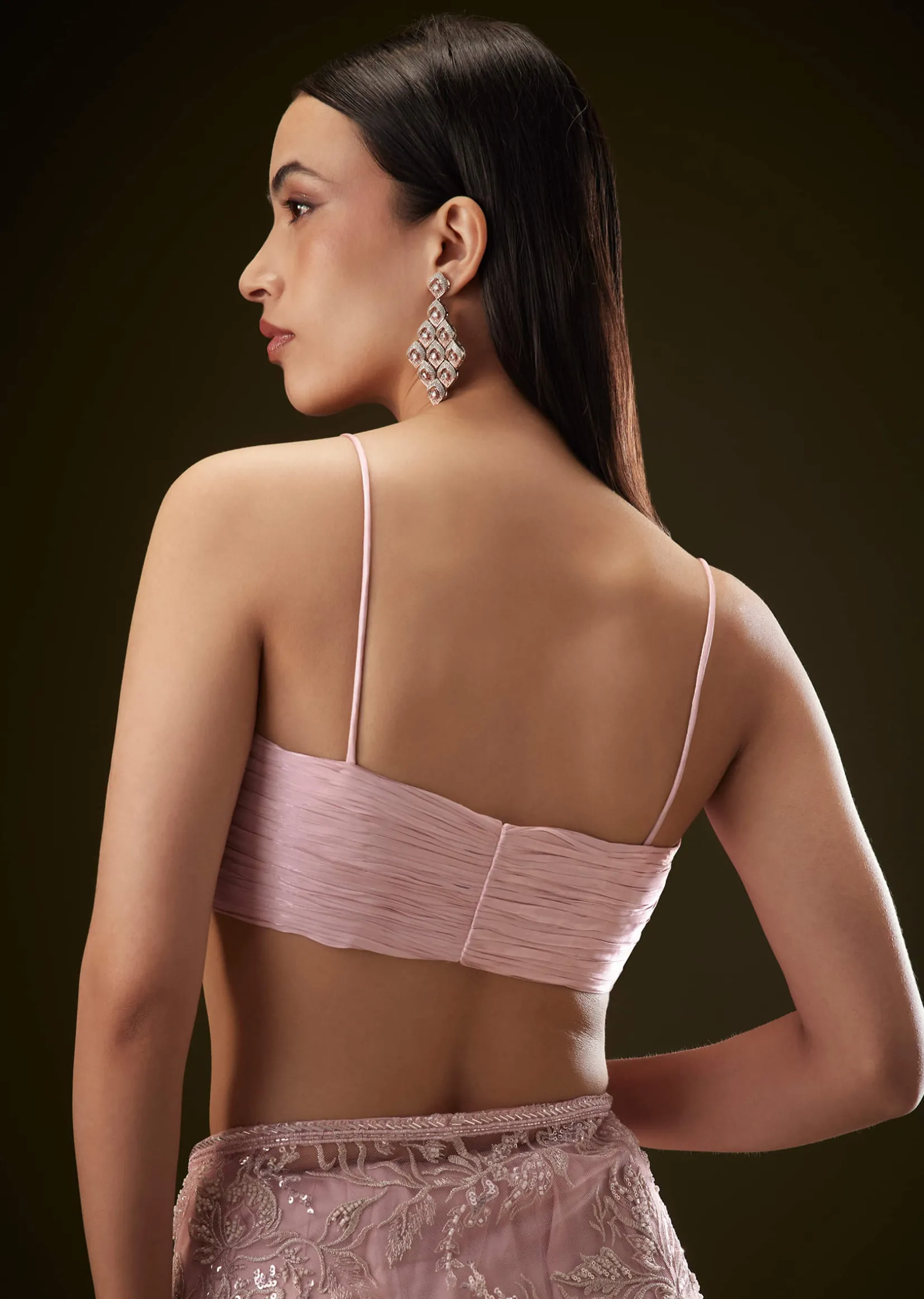 Pink Sequins Saree With Ruched Blouse