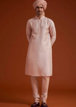 Pink Sherwani Set With Hand Embroidery And Dupatta