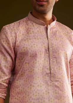 Pink Silk Abstract Printed Kurta Set