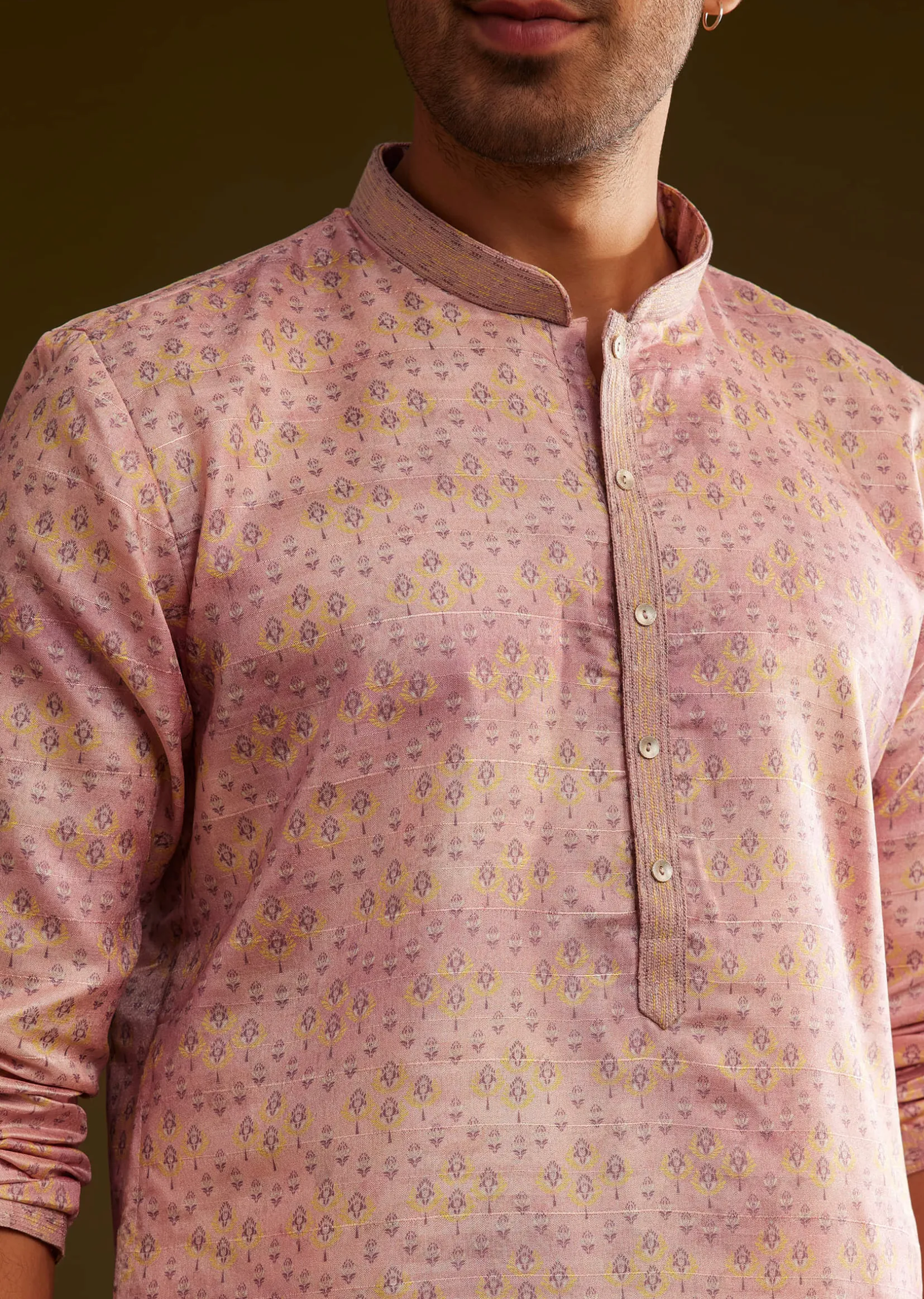 Pink Silk Abstract Printed Kurta Set