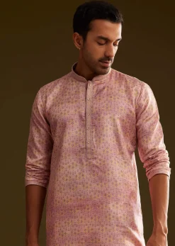 Pink Silk Abstract Printed Kurta Set