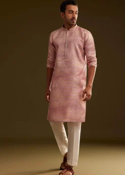 Pink Silk Abstract Printed Kurta Set
