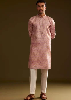 Pink Silk Abstract Printed Kurta Set