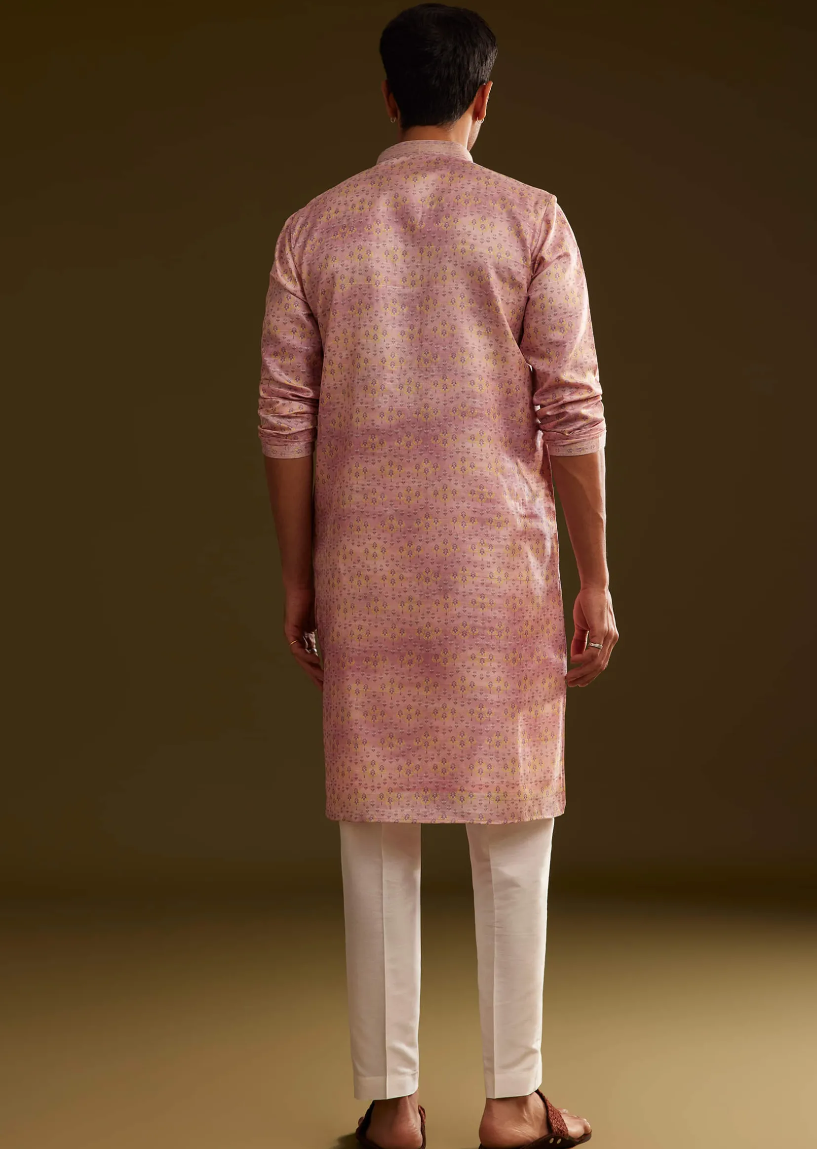 Pink Silk Abstract Printed Kurta Set