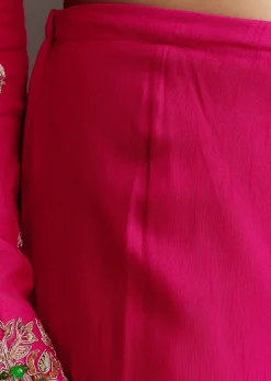 Pink Silk Asymmetrical Zardosi Work Kurta Dhoti Set