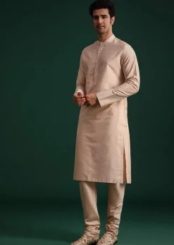 Pink Silk Blend Cotton Silk Sherwani Dupatta Set With Beaded Aari Work