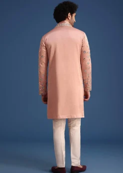 Pink Silk Blend Mirror Embroidered Kurta Dupatta Set