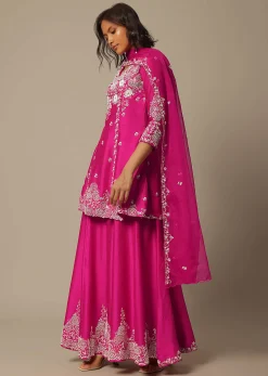 Pink Silk Embroidered Kurta Palazzo Set