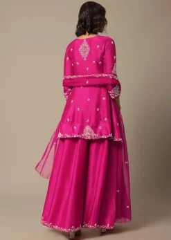 Pink Silk Embroidered Kurta Palazzo Set