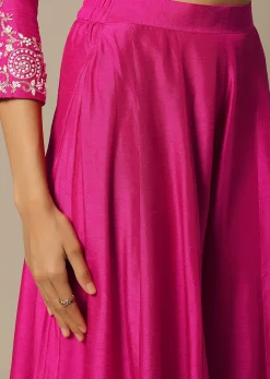 Pink Silk Embroidered Kurta Palazzo Set