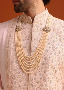 Pink Silk Embroidered Sherwani Set With Dupatta