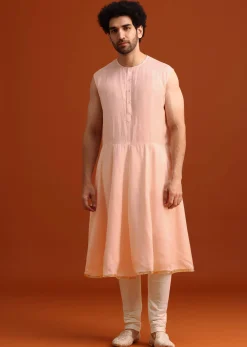Pink Silk Embroidered Sherwani Set With Dupatta