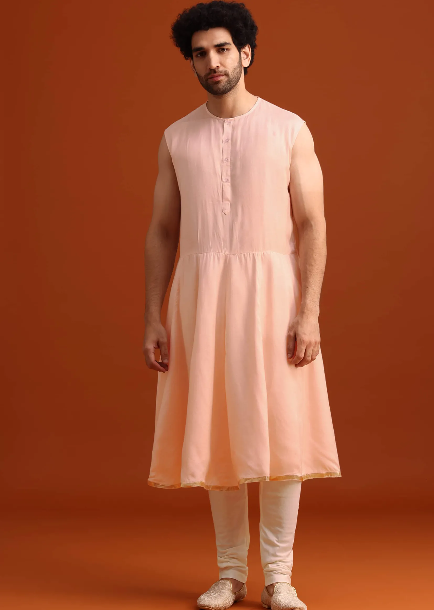 Pink Silk Embroidered Sherwani Set With Dupatta