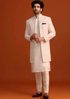 Pink Silk Embroidered Sherwani Set
