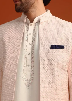 Pink Silk Embroidered Sherwani Set