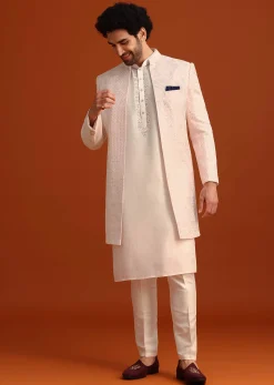 Pink Silk Embroidered Sherwani Set