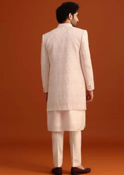 Pink Silk Embroidered Sherwani Set