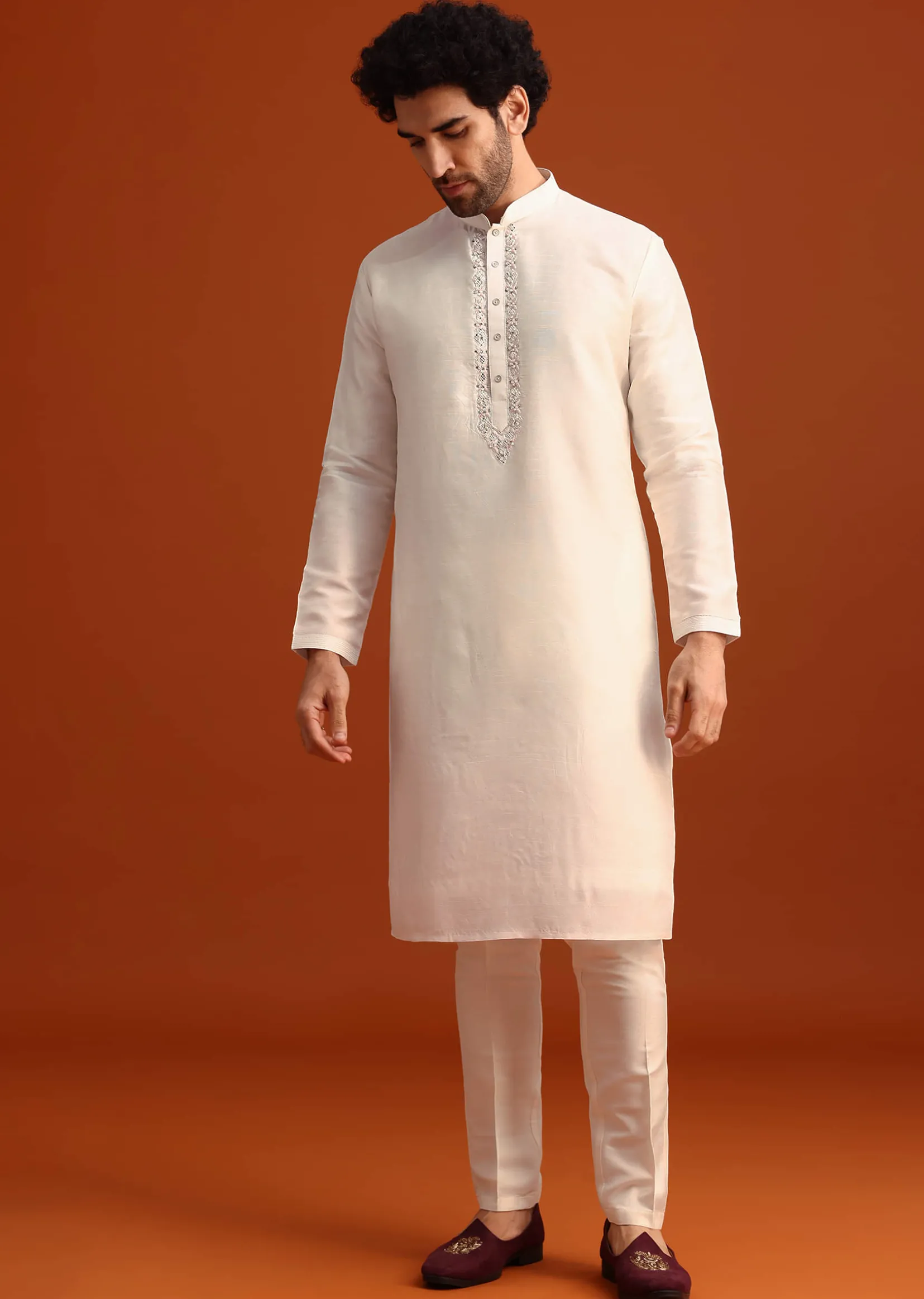 Pink Silk Embroidered Sherwani Set