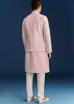 Pink Silk Floral Kurta Jacket Set With Resham And Cutdana Detailing