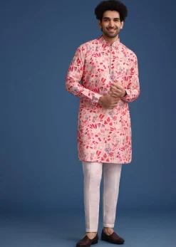 Pink Silk Floral Printed Kurta Set