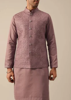 Pink Silk Indo Fusion Jacket Kurta Set