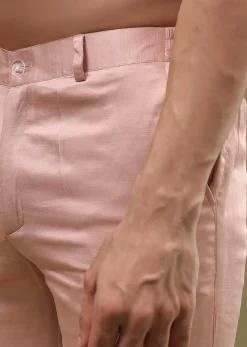 Pink Silk Kurta Set In Resham Work With Dupatta For Men