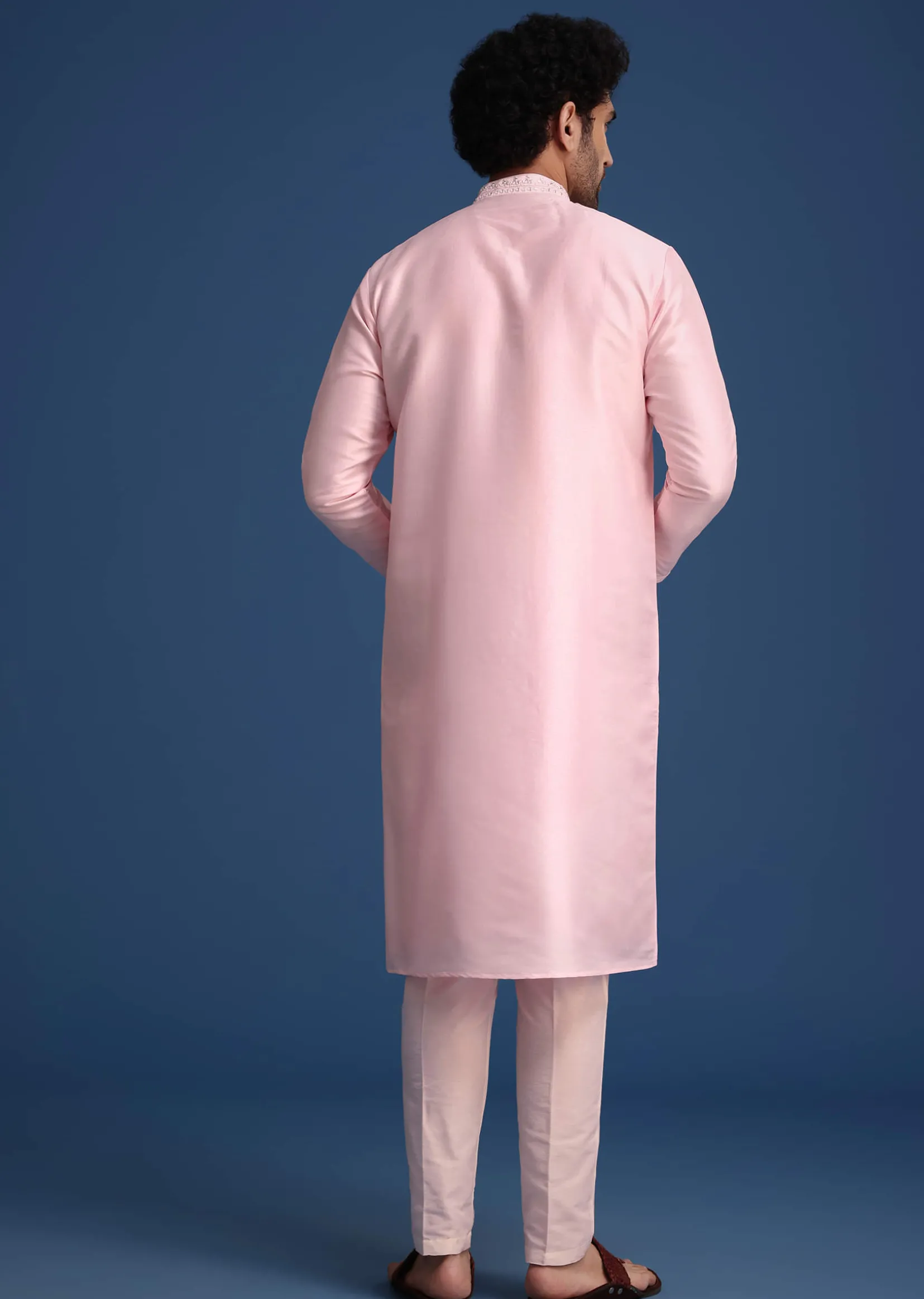 Pink Silk Kurta Set With Mirror Work