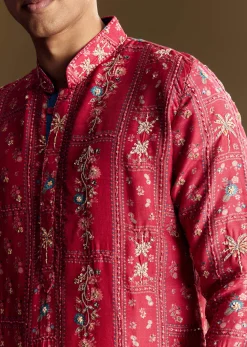 Pink Silk Kurta Set With Resham And Sequin Work