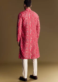 Pink Silk Kurta Set With Resham And Sequin Work