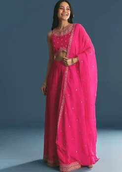 Pink Silk Lehenga Dupatta Set With Zari And Sequins Work