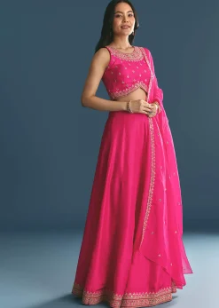 Pink Silk Lehenga Dupatta Set With Zari And Sequins Work