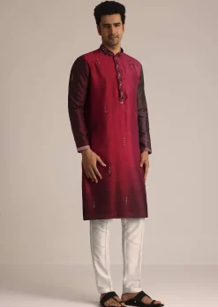 Pink Silk Ombre Kurta Set