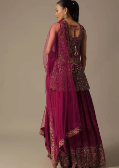 Pink Silk Palazzo Set With Mirror Work