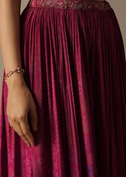Pink Silk Palazzo Set With Mirror Work
