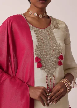 Pink Silk Palazzo Set With Embroidered Kurta
