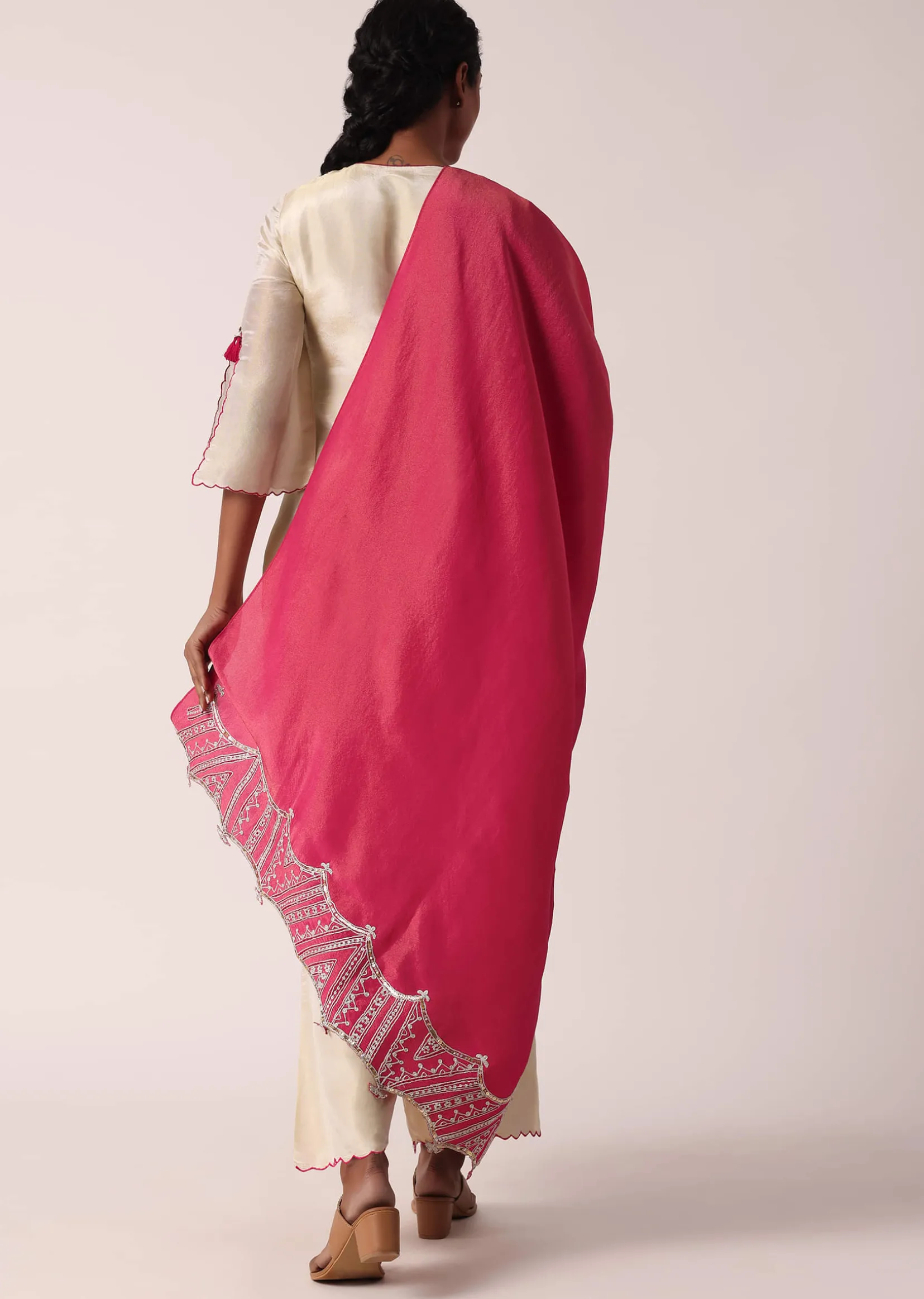 Pink Silk Palazzo Set With Embroidered Kurta