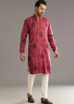 Pink Silk Printed Kurta Set