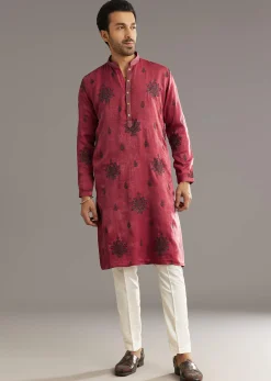 Pink Silk Printed Kurta Set