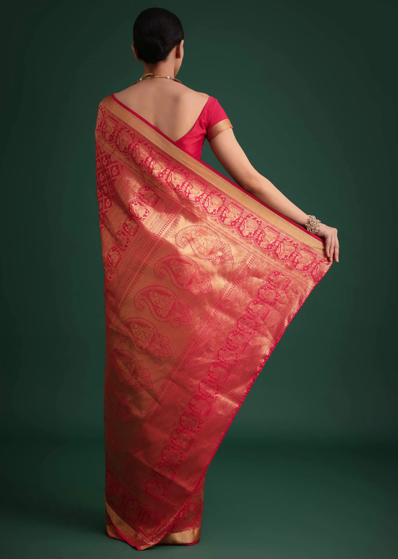 Pink Silk Saree With Zari Woven Jaal Work And Traditional Motif Border