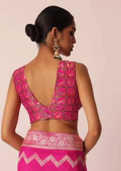 Pink Silk Saree with Zari Zig Zag Detail And Unstitched Blouse Piece
