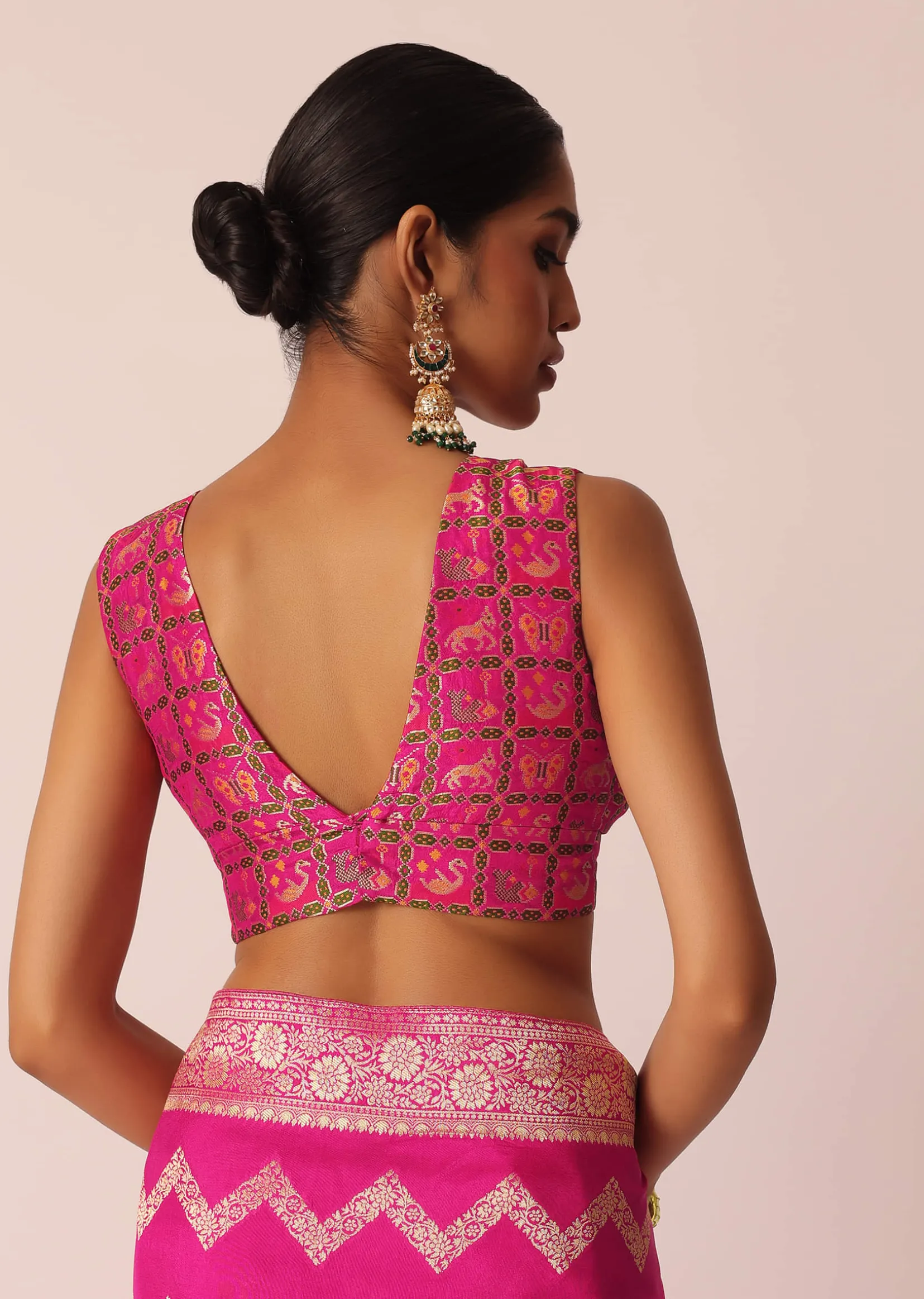 Pink Silk Saree with Zari Zig Zag Detail And Unstitched Blouse Piece