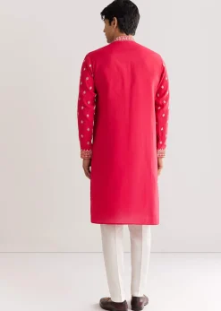 Pink Silk Yoke Embroidered Kurta Set With Gotta And Resham Work