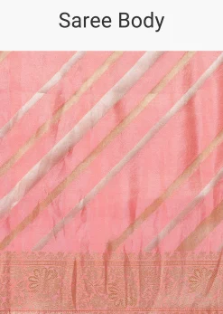 Pink Striped Tissue Silk Saree with Brocade Border Pallu And Unstitched Blouse Piece