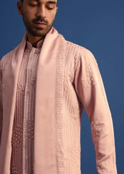 Pink Thread Handowork Kurta Set With Dupatta