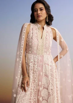 Pink Threadwork Anarkali With Dupatta