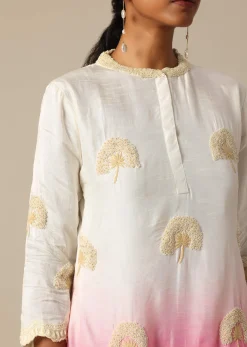 Pink Tie Dye Kurta Set In Cotton Silk