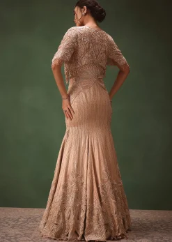 Pink Tissue Cutdana Fishcut Lehenga With Cape And Jacket
