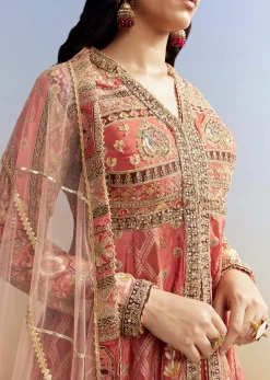 Pink Tissue Kurta Lehenga Set