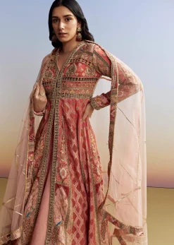 Pink Tissue Kurta Lehenga Set