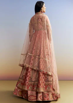Pink Tissue Kurta Lehenga Set